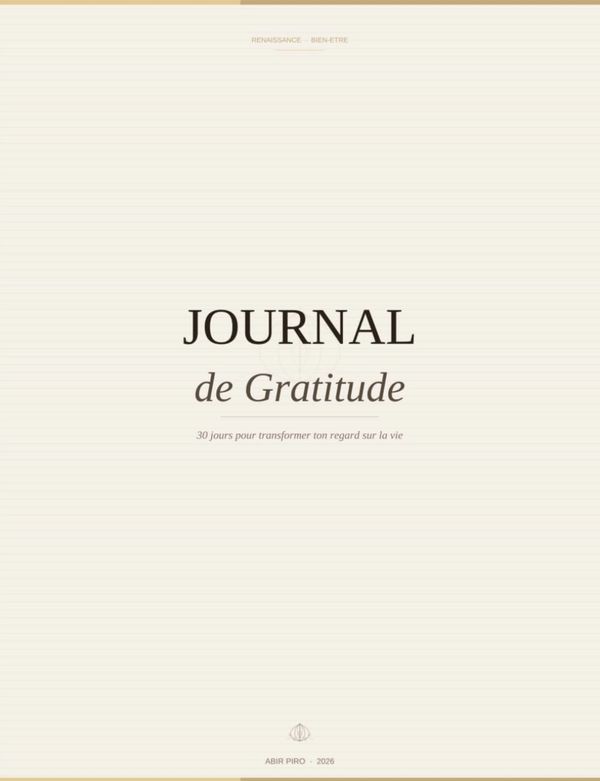 Couverture du Journal de Gratitude — 30 jours pour transformer ton regard sur la vie, par Abir Piro